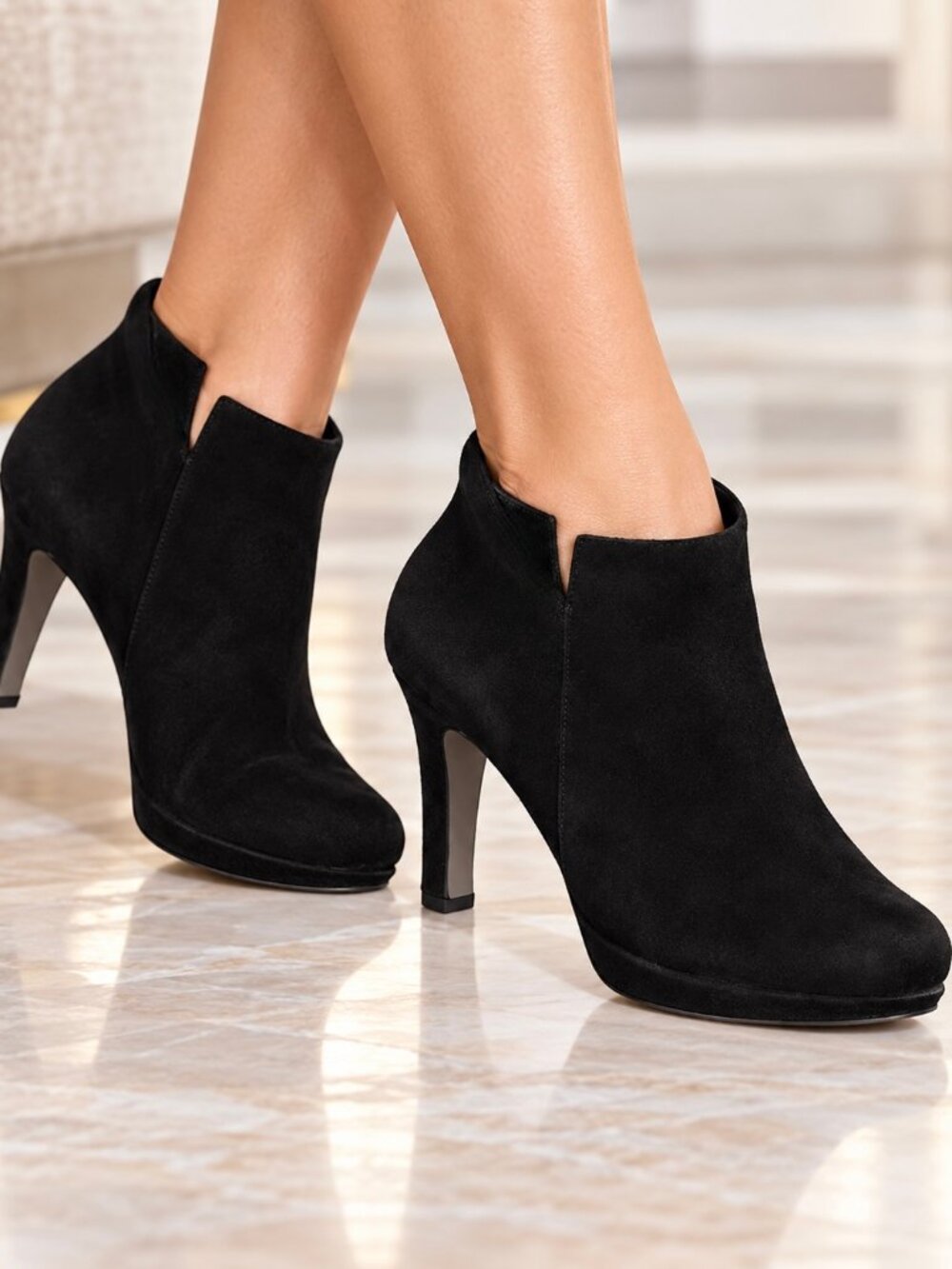 NEW Paul Green Suave Notched High Heel Black Suede Booties UK Size 4.5 or US 7